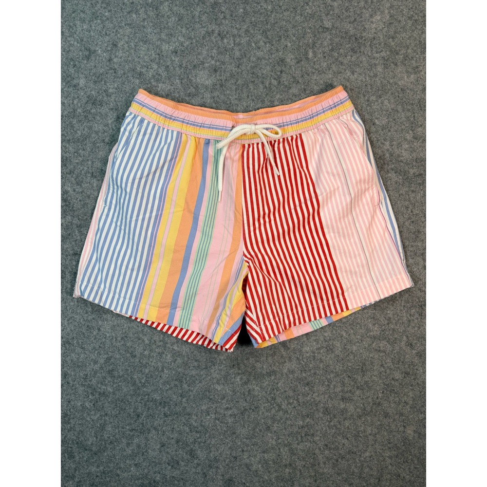 Jcrew Mens Multi Color Striped Swim Trunks Elastic Waist Drawstring Shorts